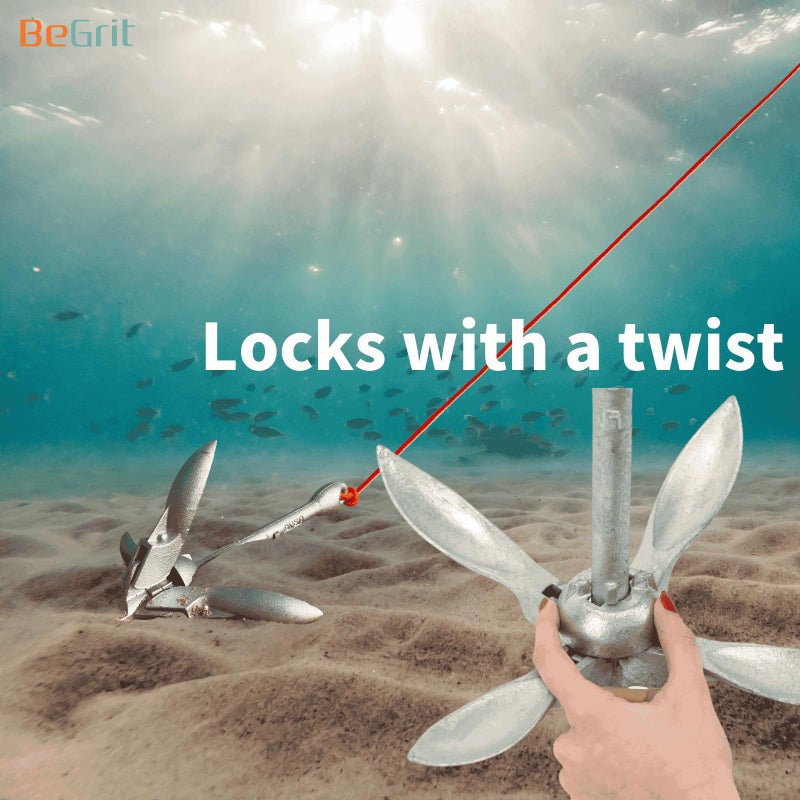 BeGrit مرساة قارب BeGrit بوزن 3.5 رطل، مرساة بحرية قابلة للطي لقارب صغير للصيد، قارب كاياك، لوح تجديف، قارب كانو، جت سكي، مع حبل سحب بطول 32.8 قدم وحقيبة حمل. - Image 4